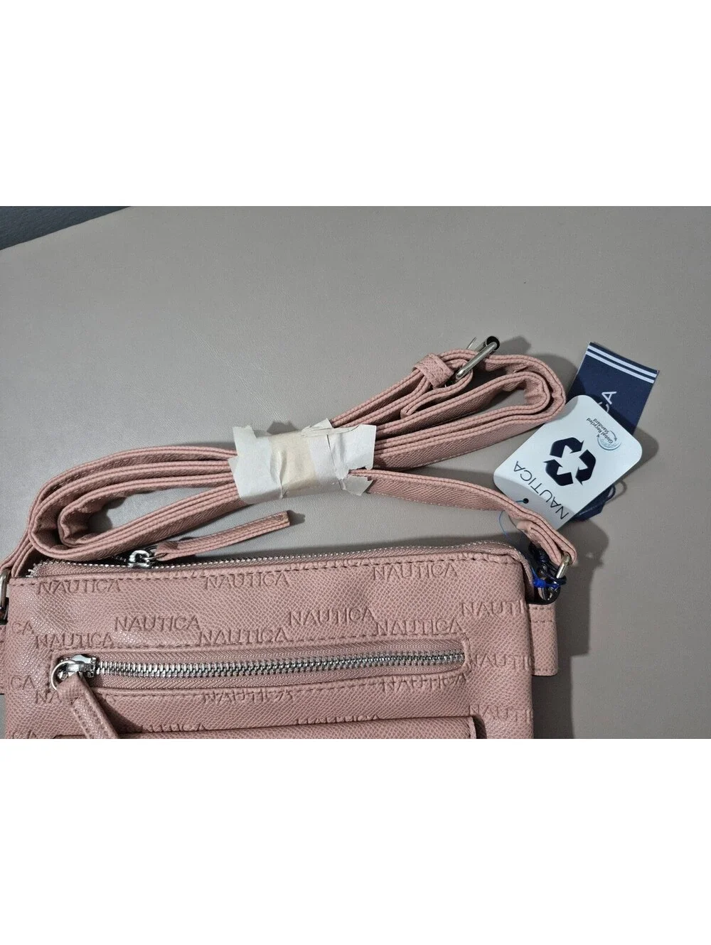 Nautica Blush Pink Embossed Logo Crossbody Bag NWT Adjustable Strap 9x10